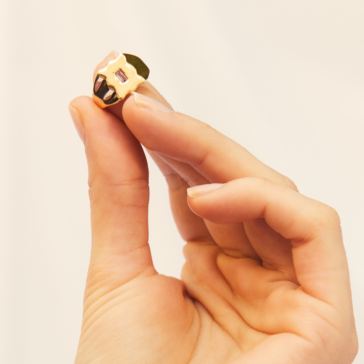 Pink Sapphire Baguette Form Signet Ring
