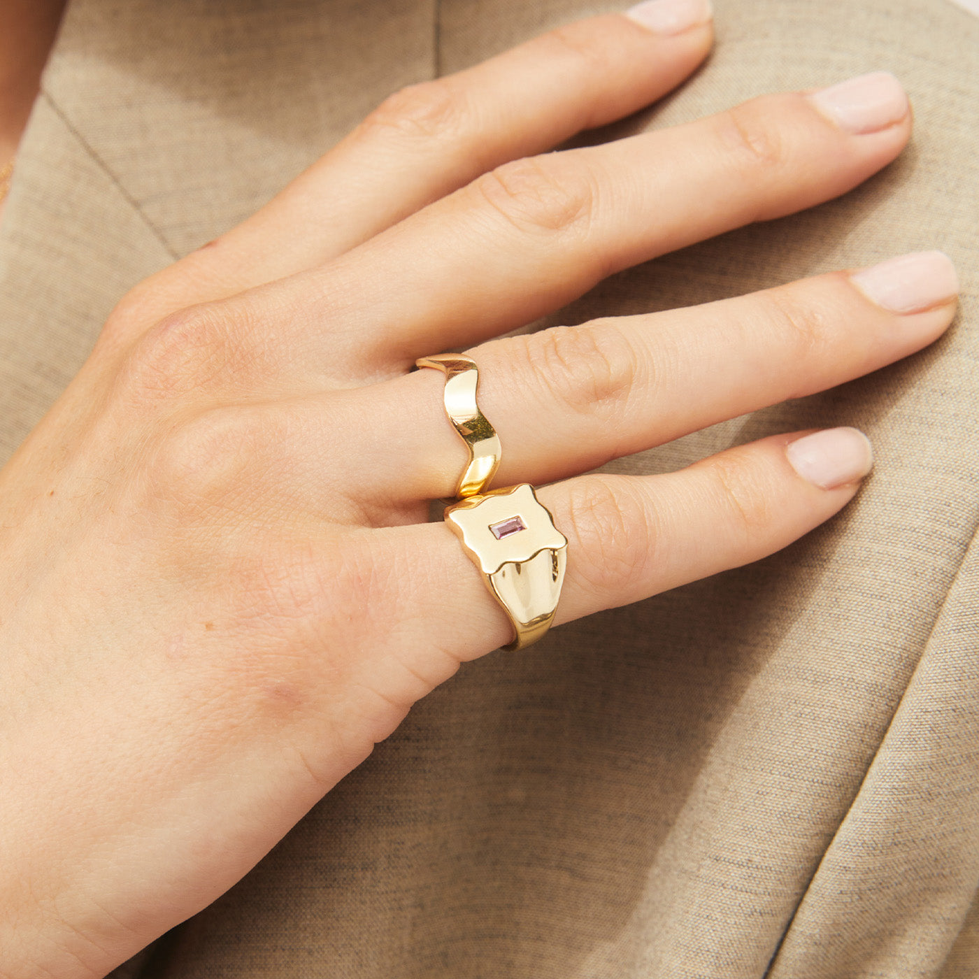 Pink Sapphire Baguette Form Signet Ring