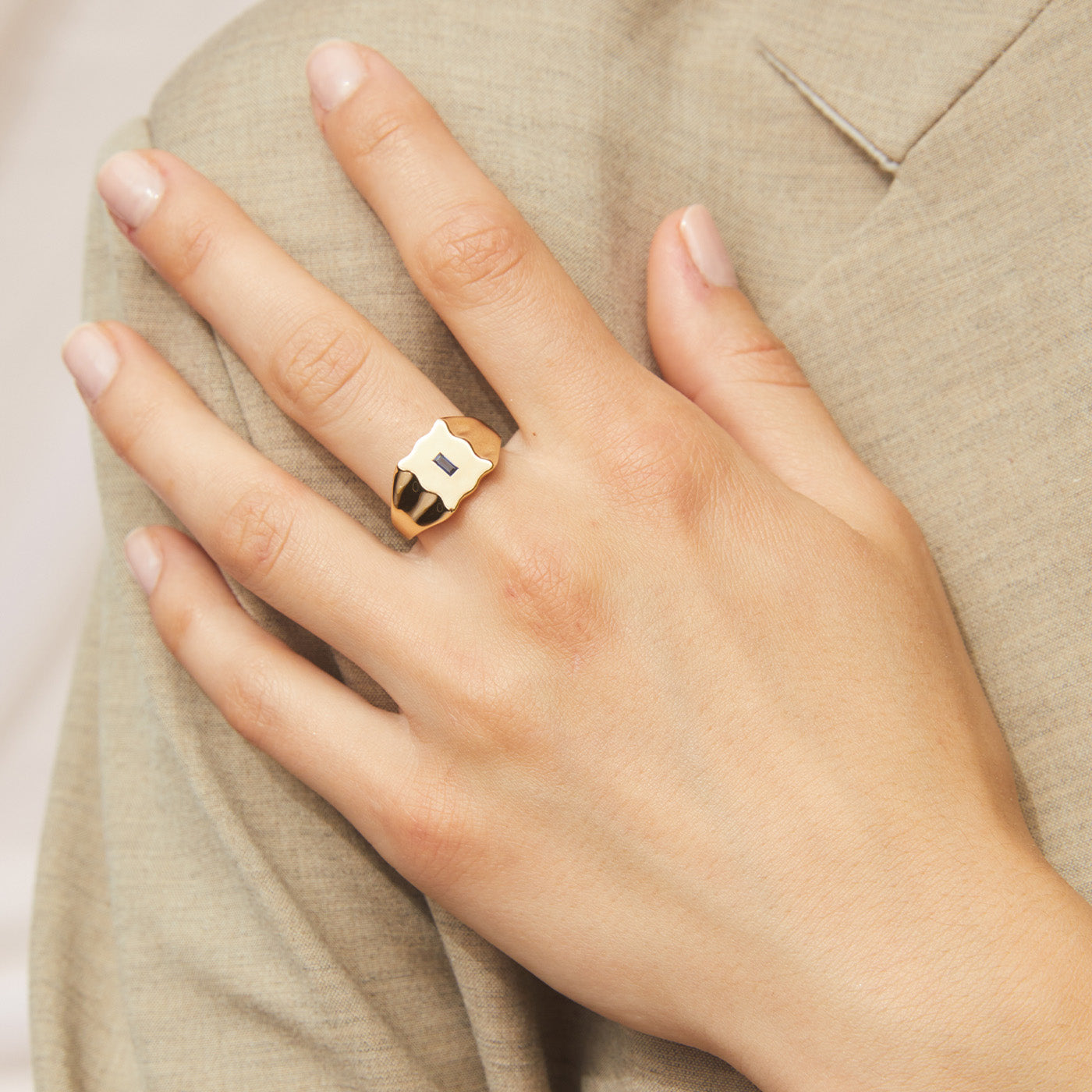 Blue Sapphire Baguette Form Signet Ring