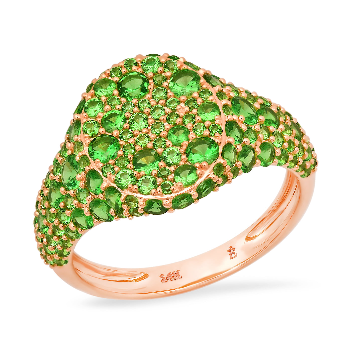 14K Rose Gold Tsavorite Encrusted Signet Ring