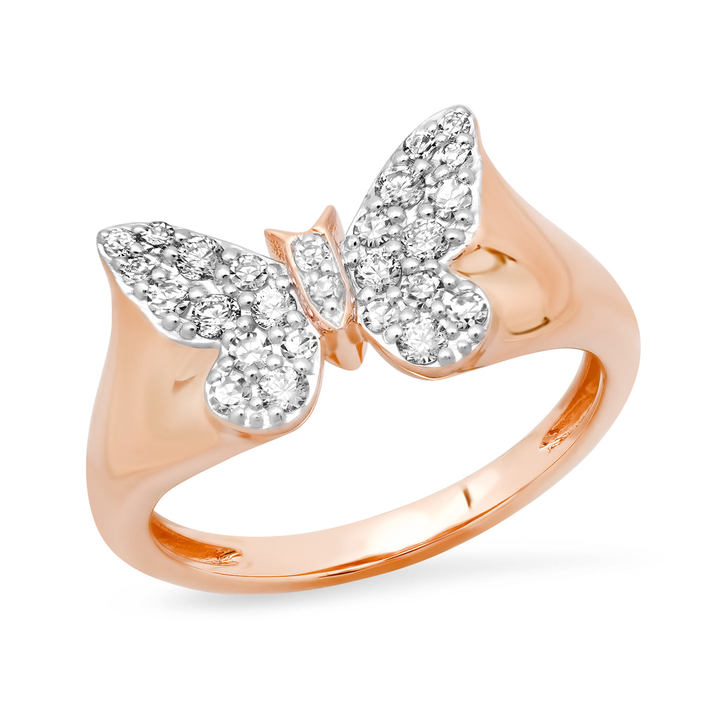 14k Rose Gold Mini Diamond Butterfly Pinky Ring