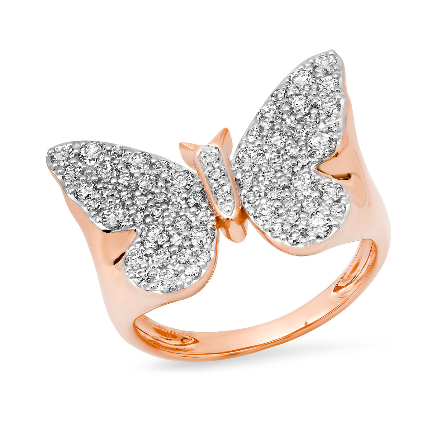 14k Rose Gold Diamond Butterfly Signet Ring