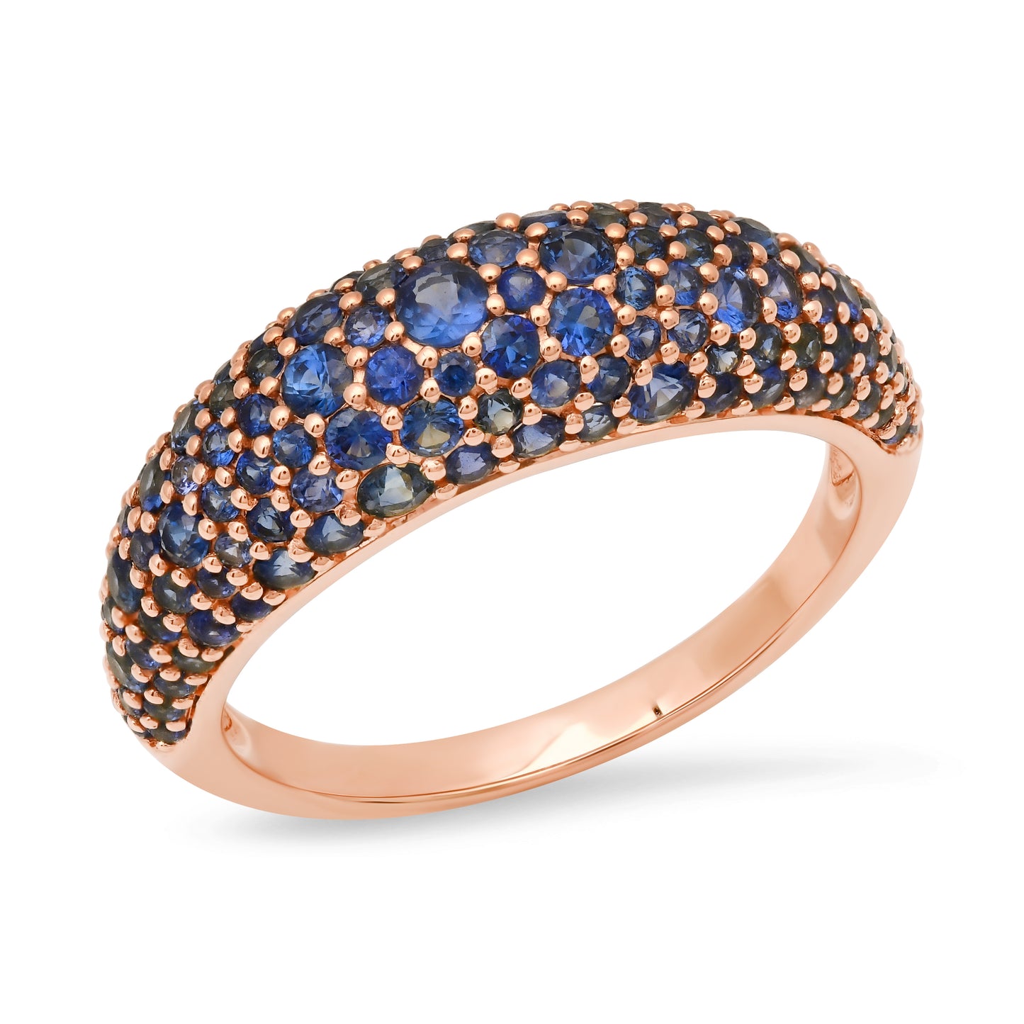 14k Rose Gold Blue Sapphire Crescent Domed Ring