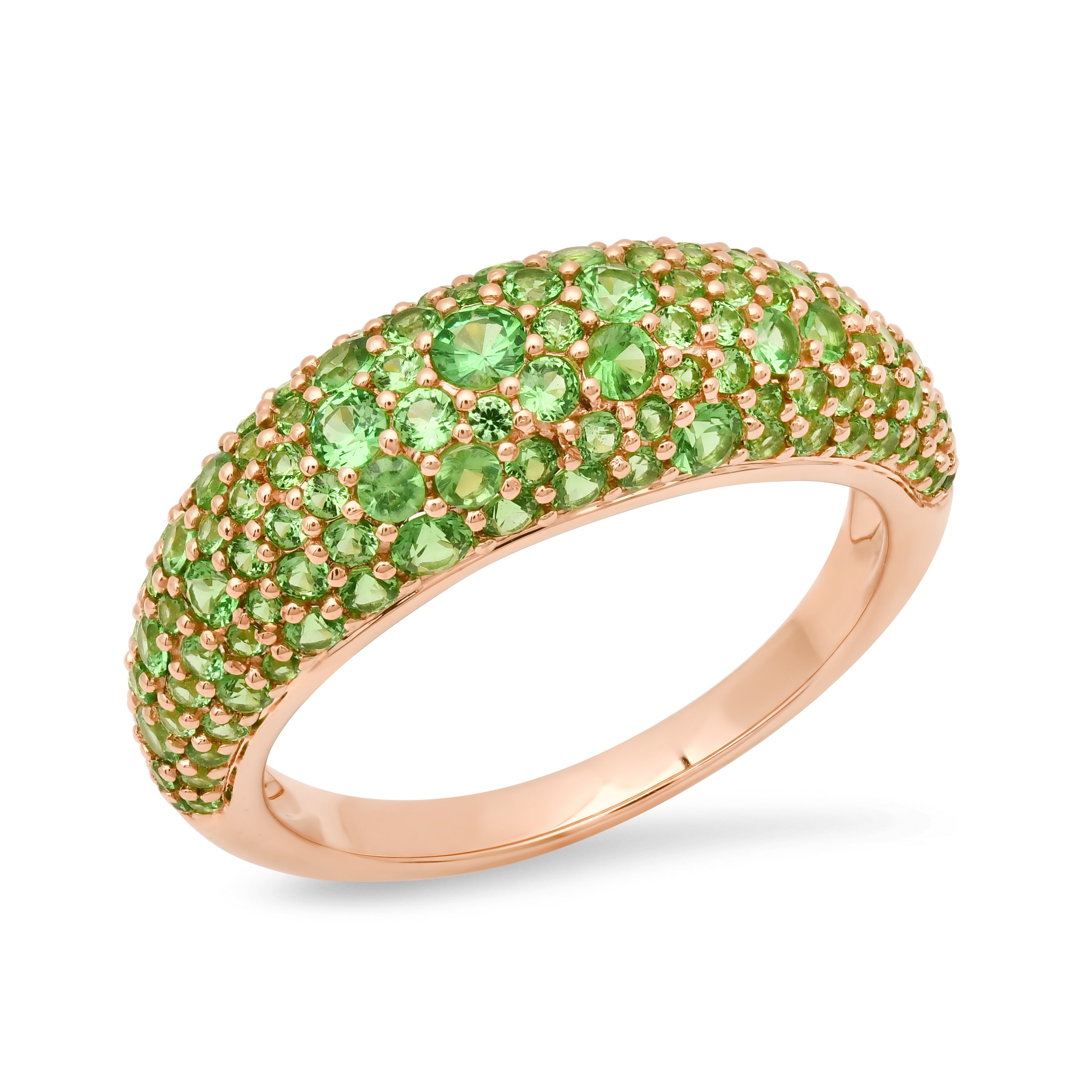 14k Rose Gold Tsavorite Crescent Domed Ring