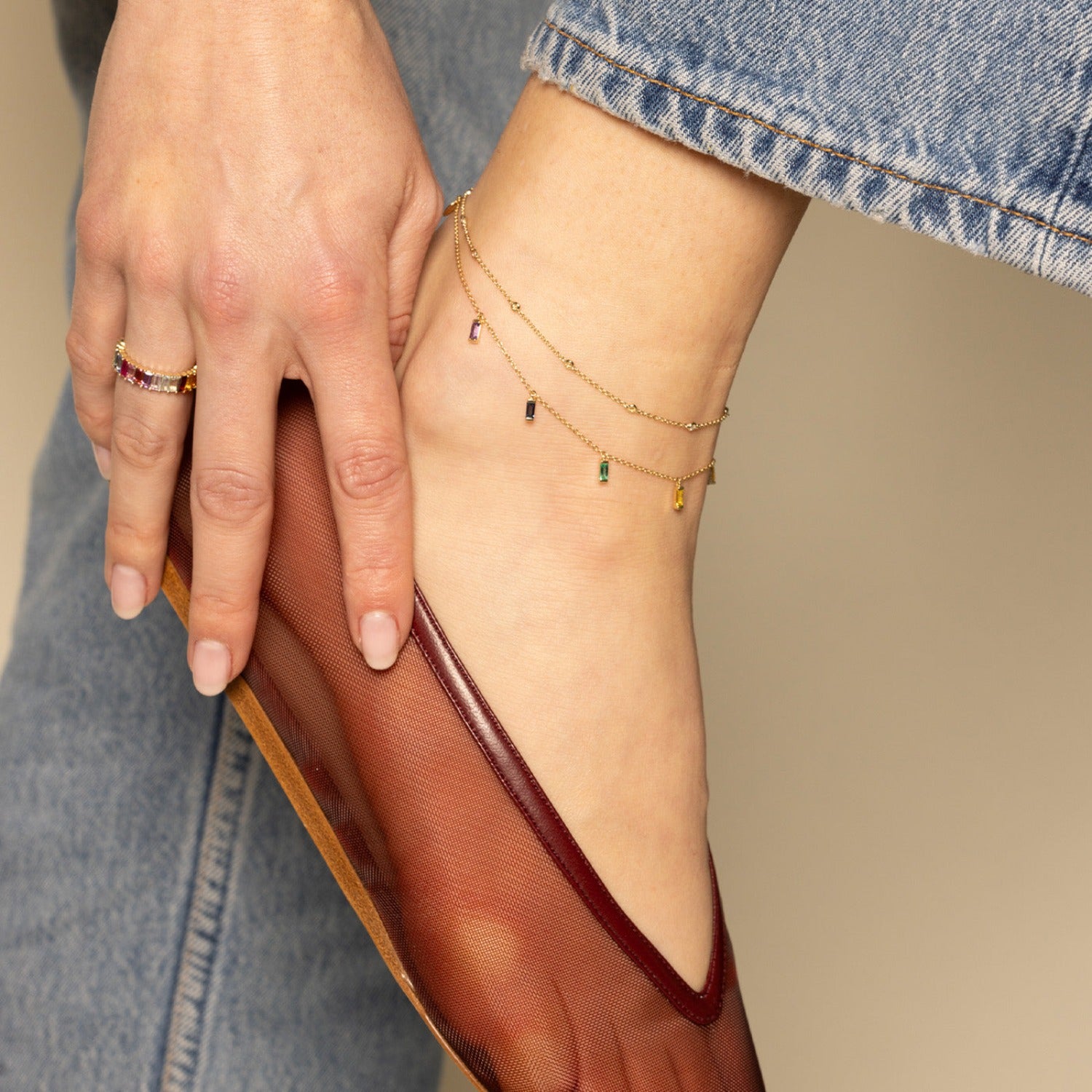 Rainbow Baguette Anklet