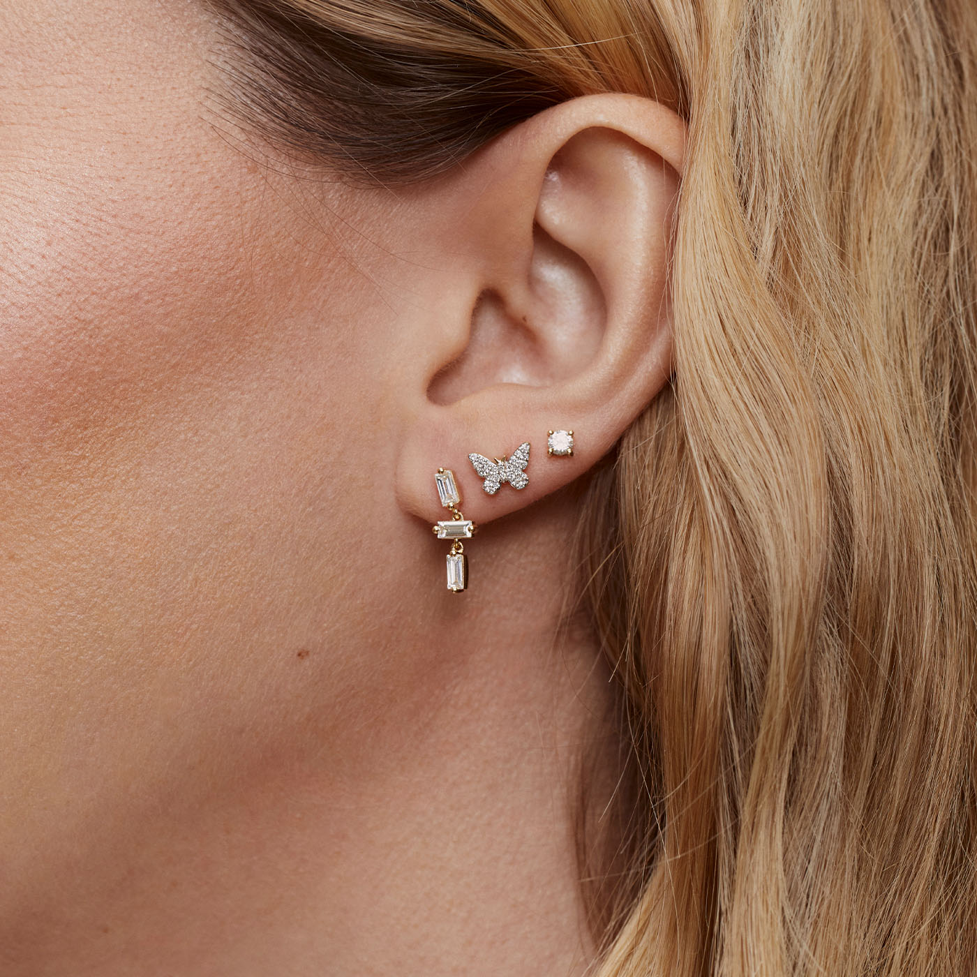 Diamond Baguette Criss Cross Studs