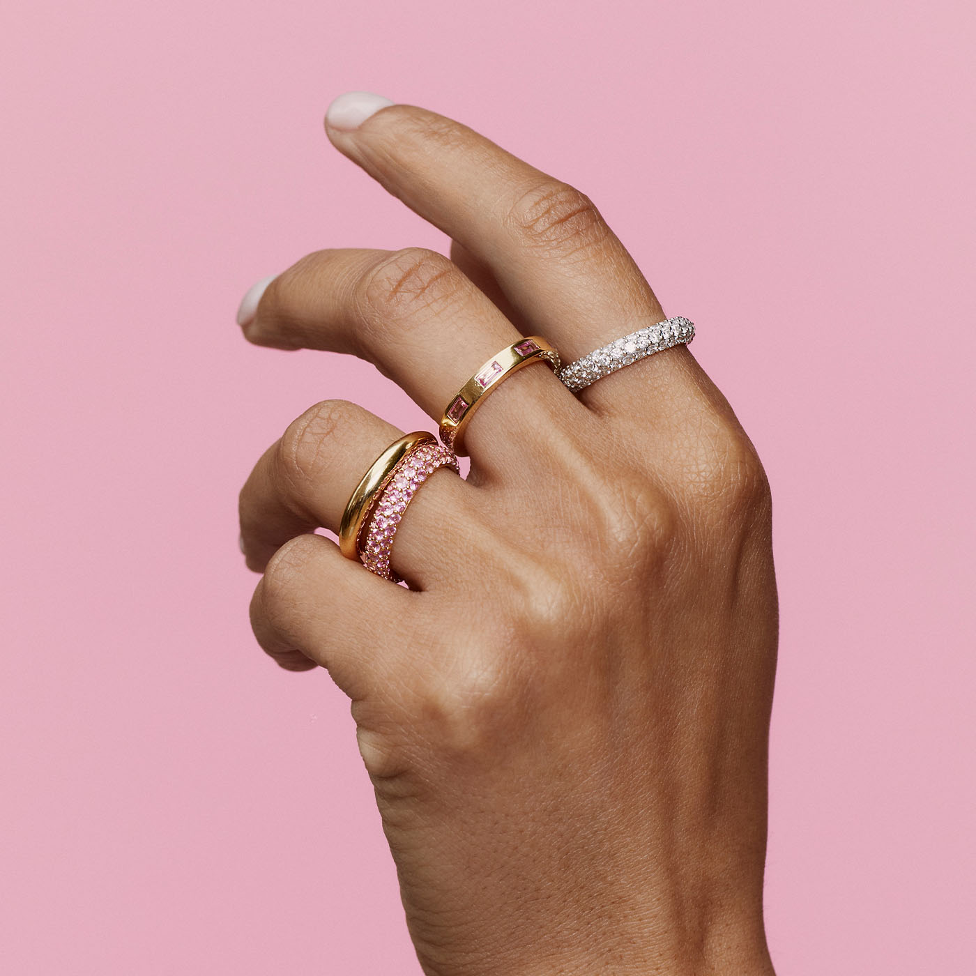 Stationary Pink Sapphire Baguette Ring