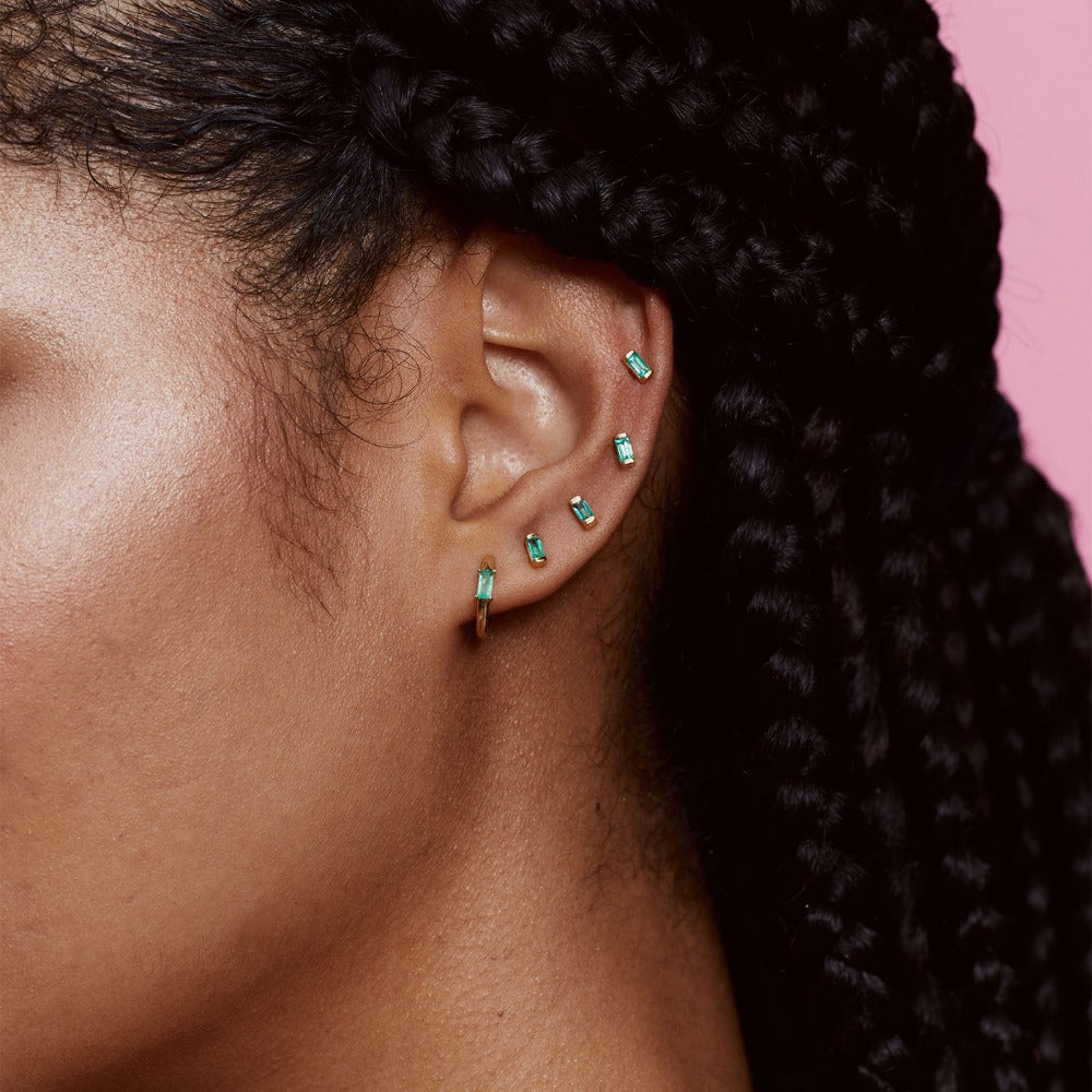 Emerald Baguette Studs