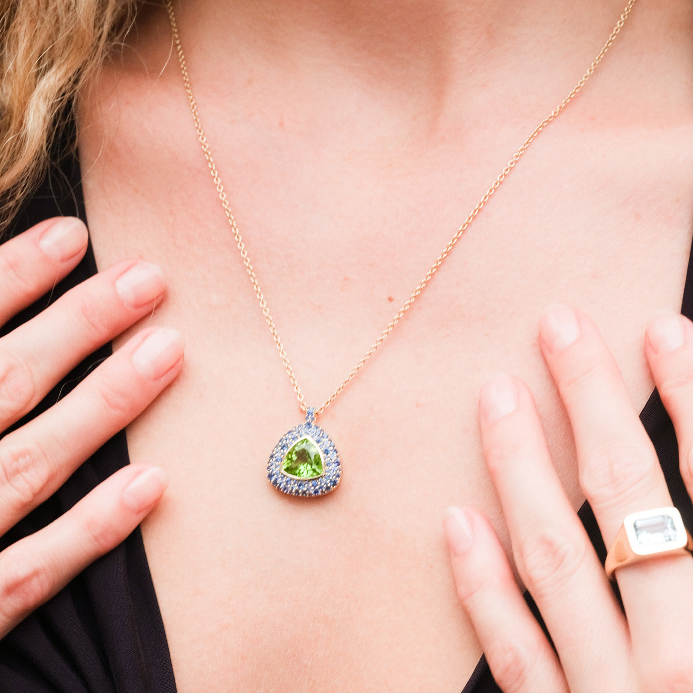 Peridot and Blue Sapphire Pendant Necklace