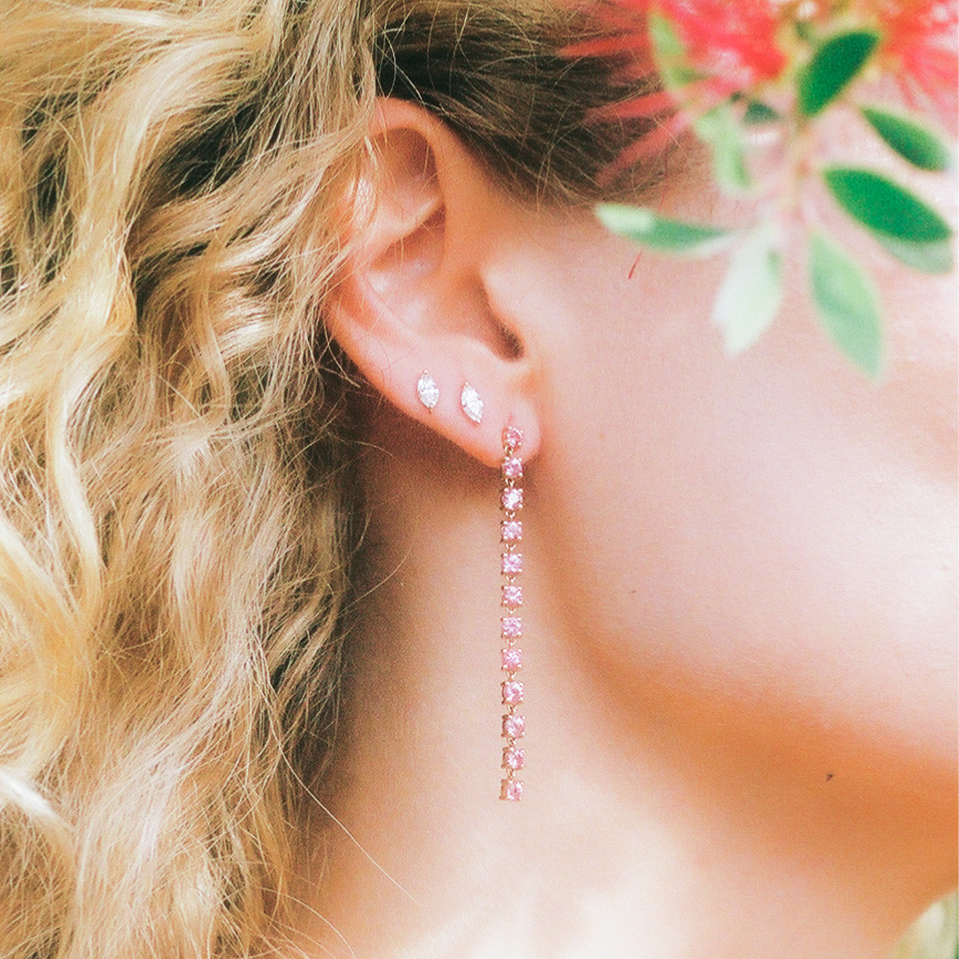 Pink Sapphire Link Earrings