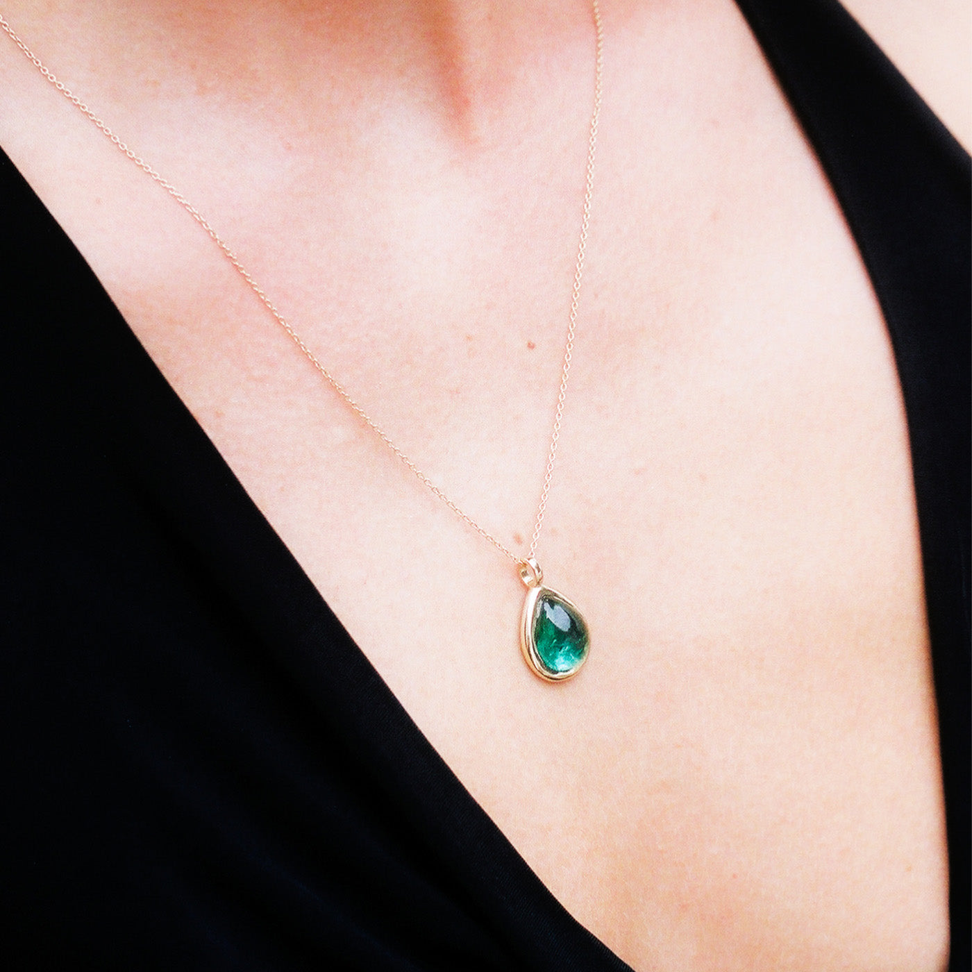Deep Green Tourmaline Cabochon Necklace