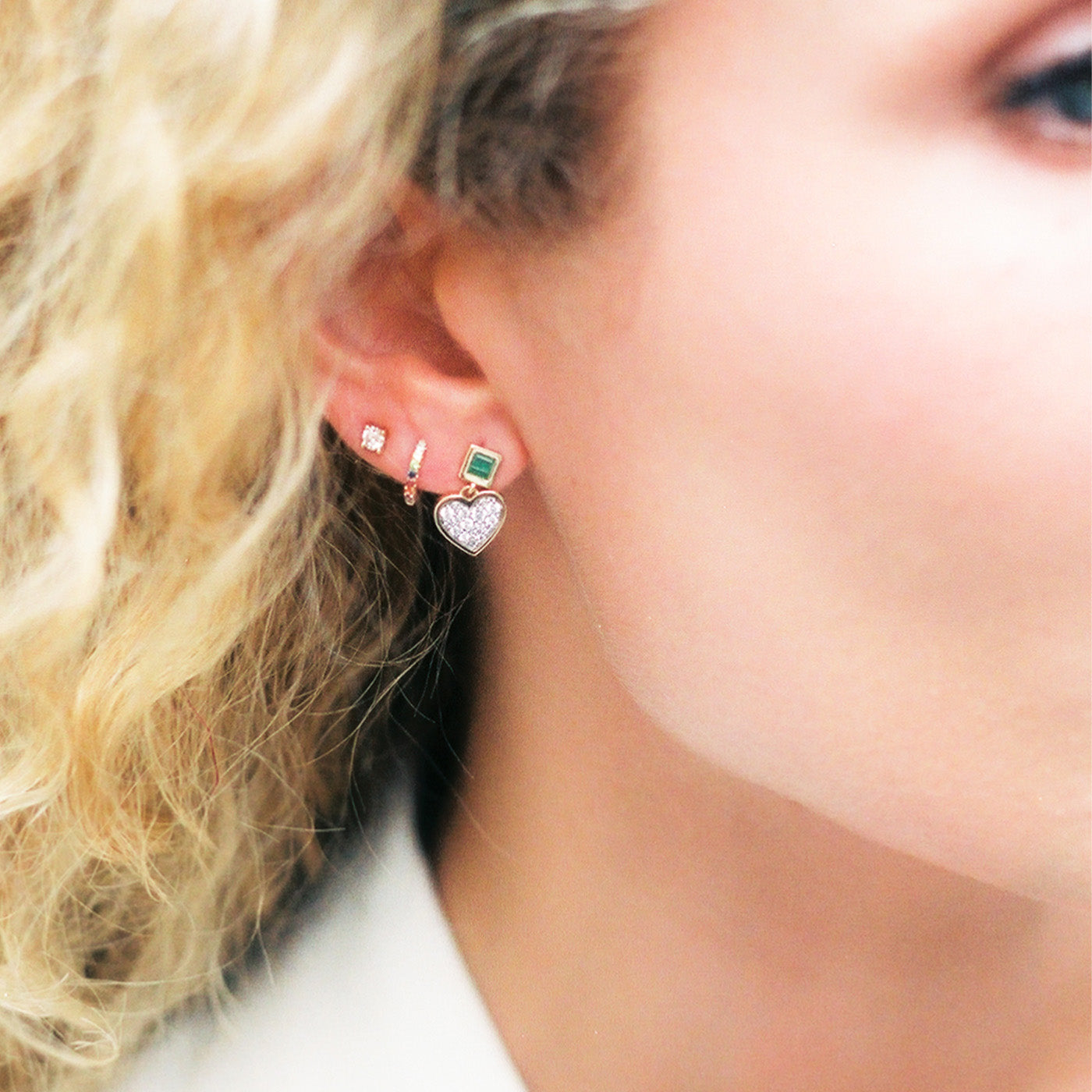 Diamond and Emerald Small Sweetheart Earrings