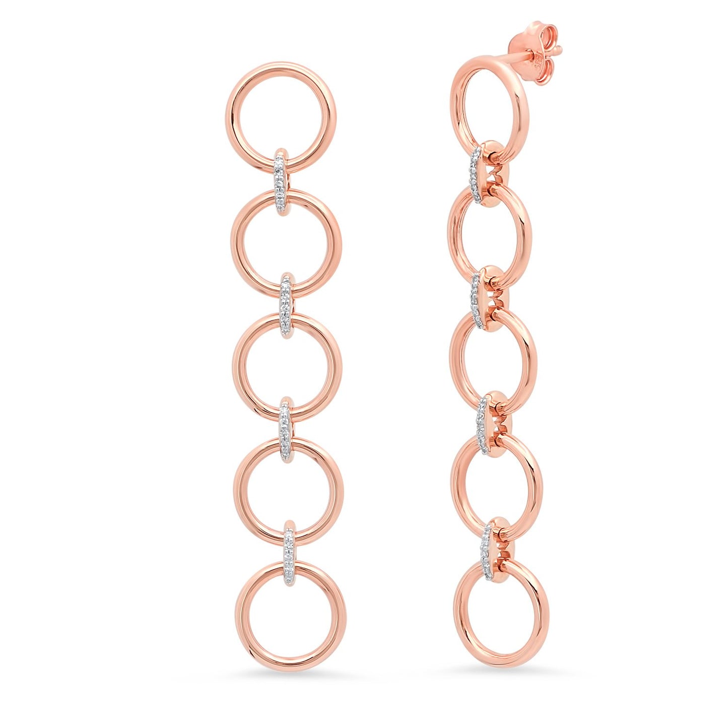 14K Rose Gold Five Loop Earrings with Diamond Links