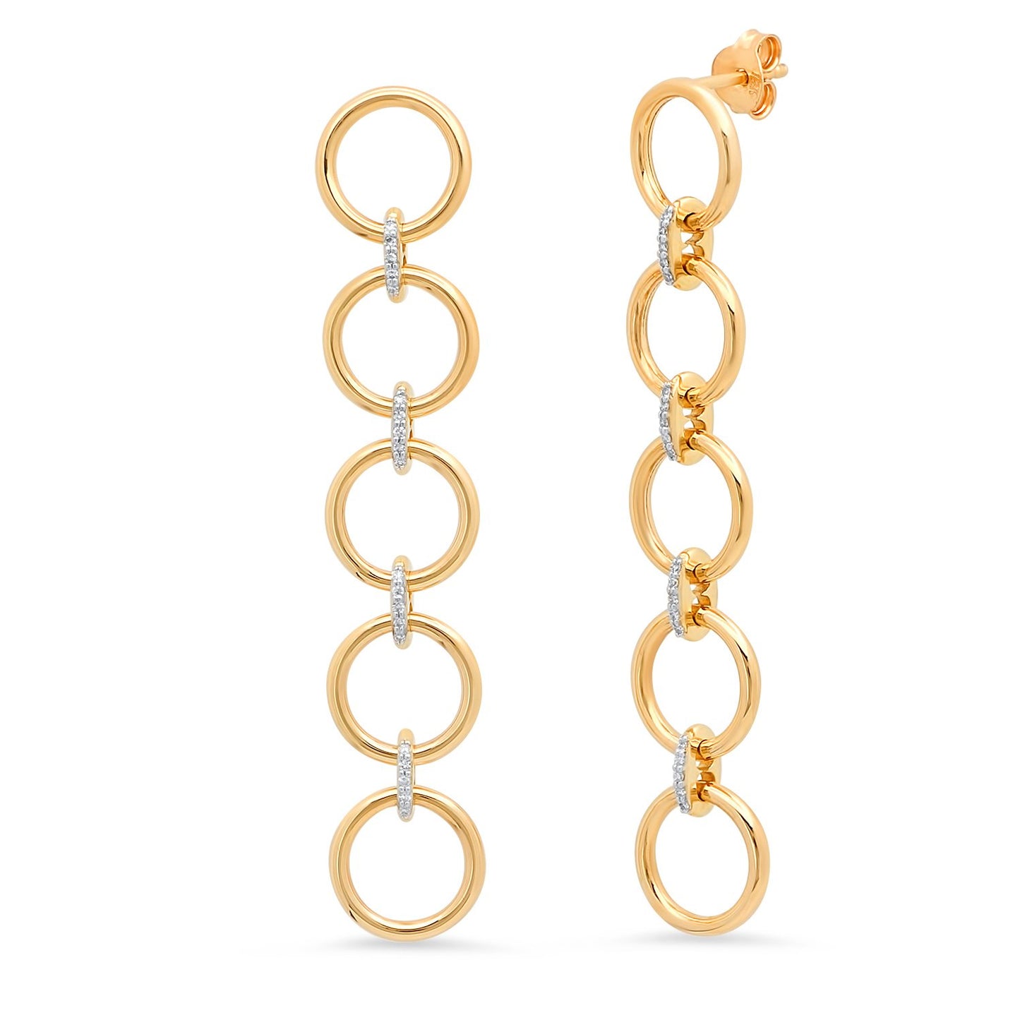 14K Yellow Gold Five Loop Earrings with Diamond Links