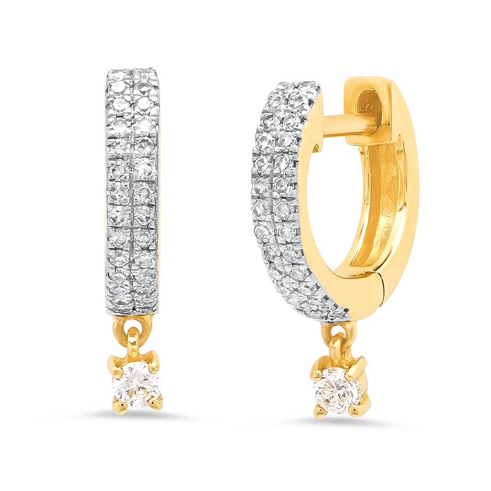 14K Yellow Gold Diamond Huggies with Diamond Drop