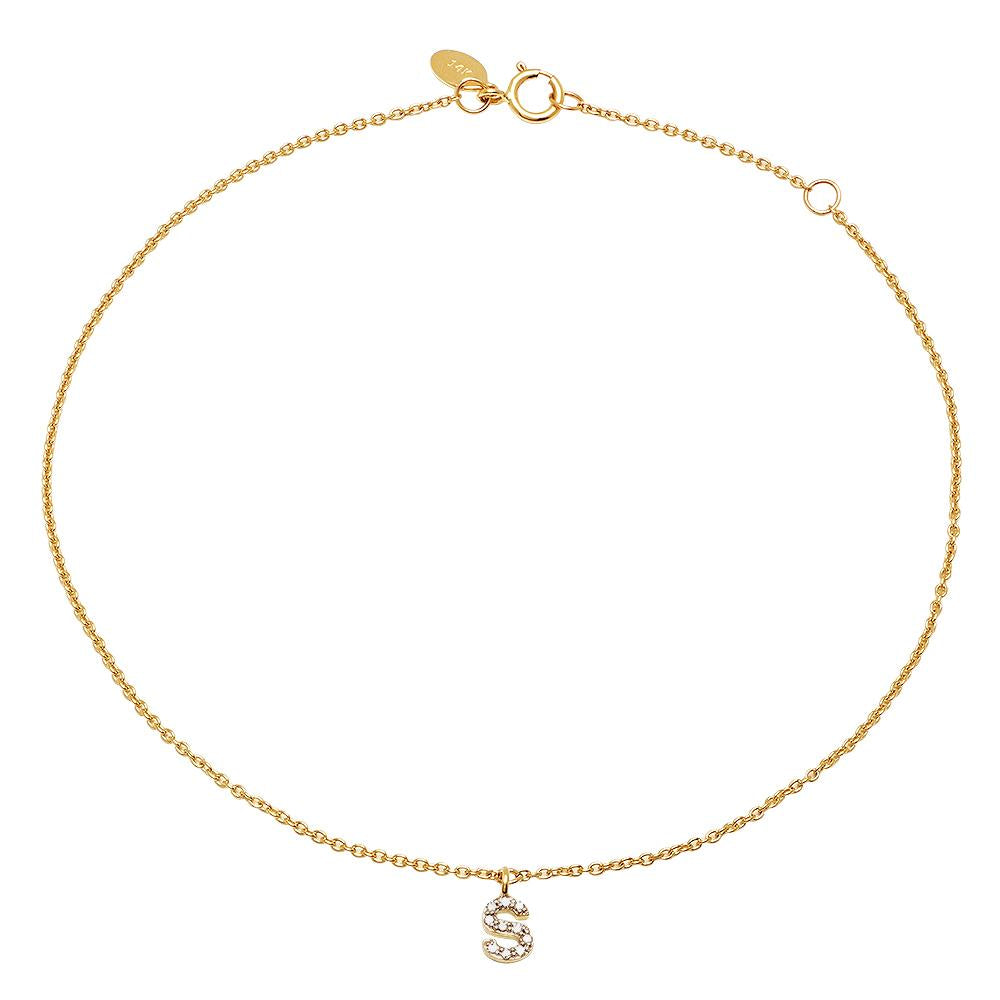 14K Yellow Gold Diamond Mini Initial Bracelet