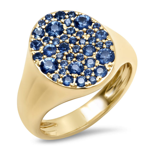 14K Yellow Gold Blue Sapphire Signet Pinky Ring