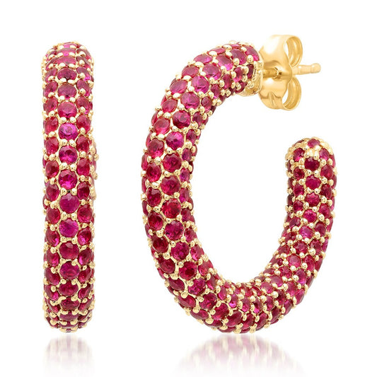 14K Yellow Gold Ruby Party Hoops