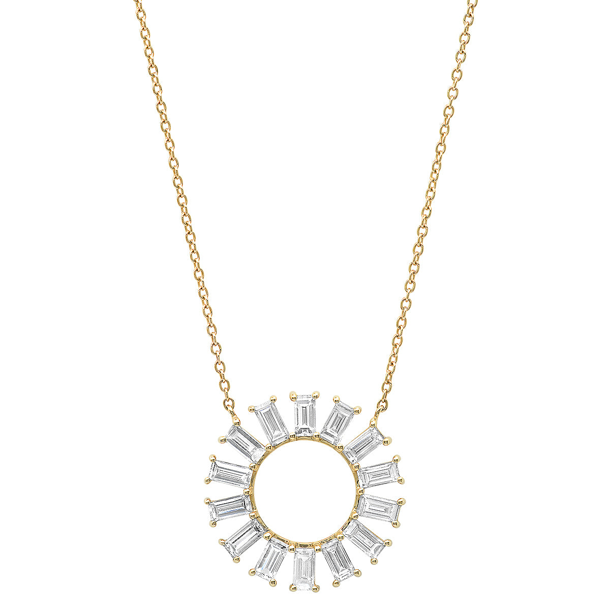 14K Yellow Gold Diamond Baguette Color Wheel Necklace