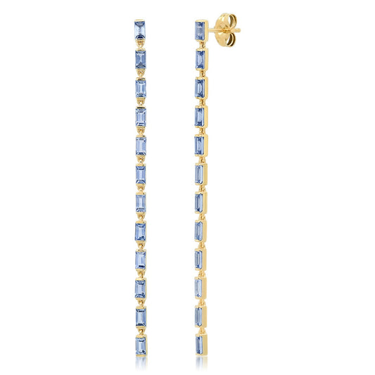 14K Yellow Gold Blue Sapphire Baguette Link Earrings