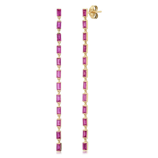 14K Yellow Gold Ruby Baguette Link Earrings