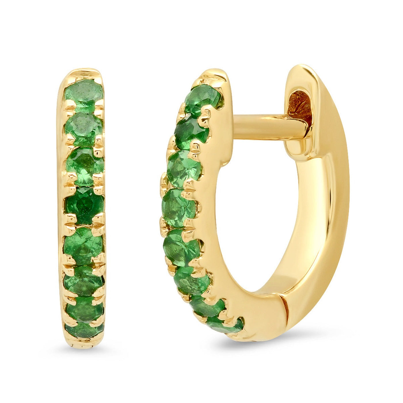 14K Yellow Gold Mini Tsavorite Huggies