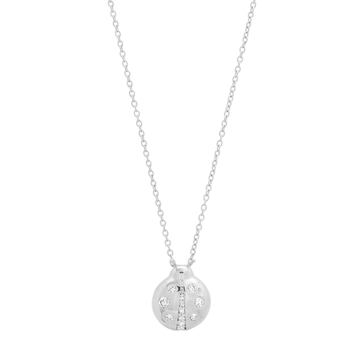 14K White Gold Diamond Baby Ladybug Necklace