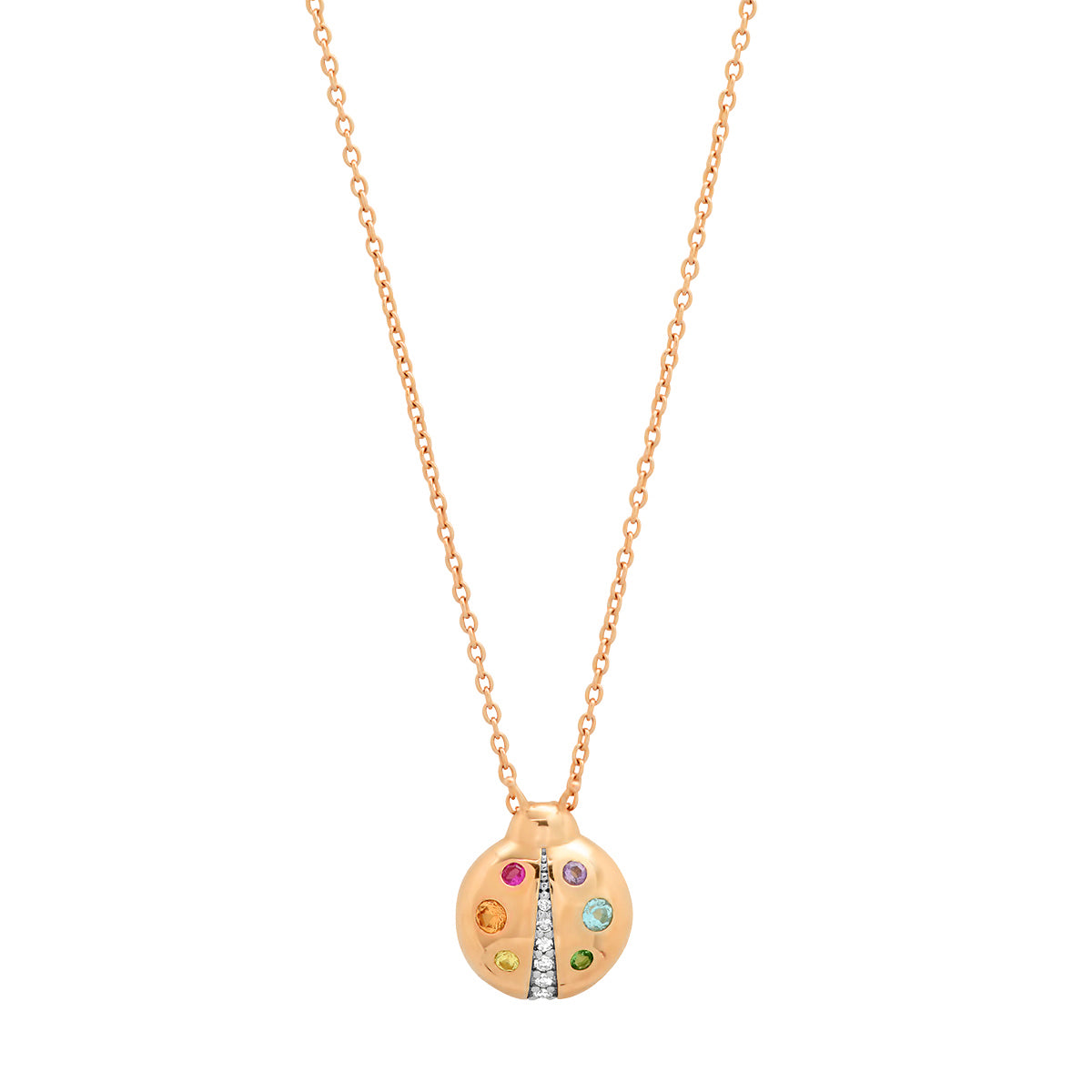 14K Rose Gold Multi Colored Baby Ladybug Necklace