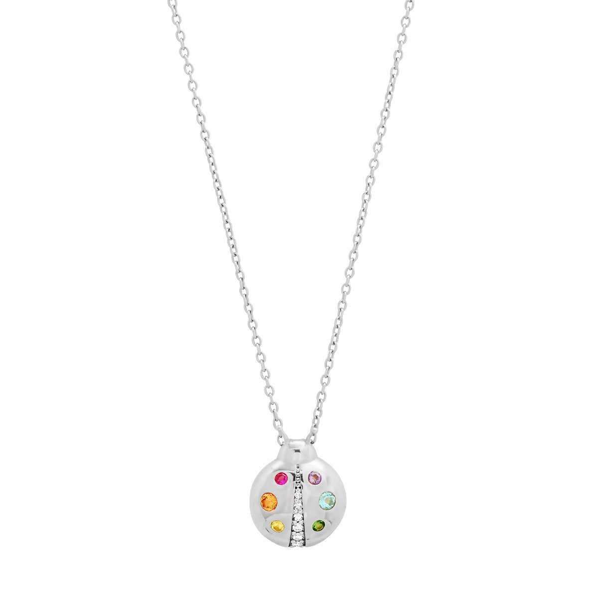 14K White Gold Multi Colored  Baby Ladybug Necklace