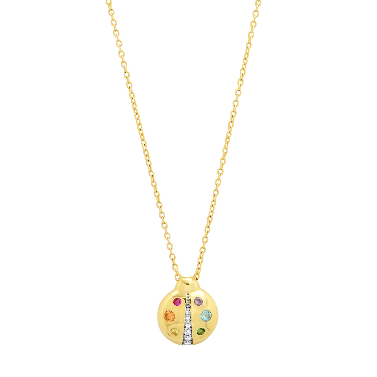 14K Yellow Gold Multi Colored  Baby Ladybug Necklace