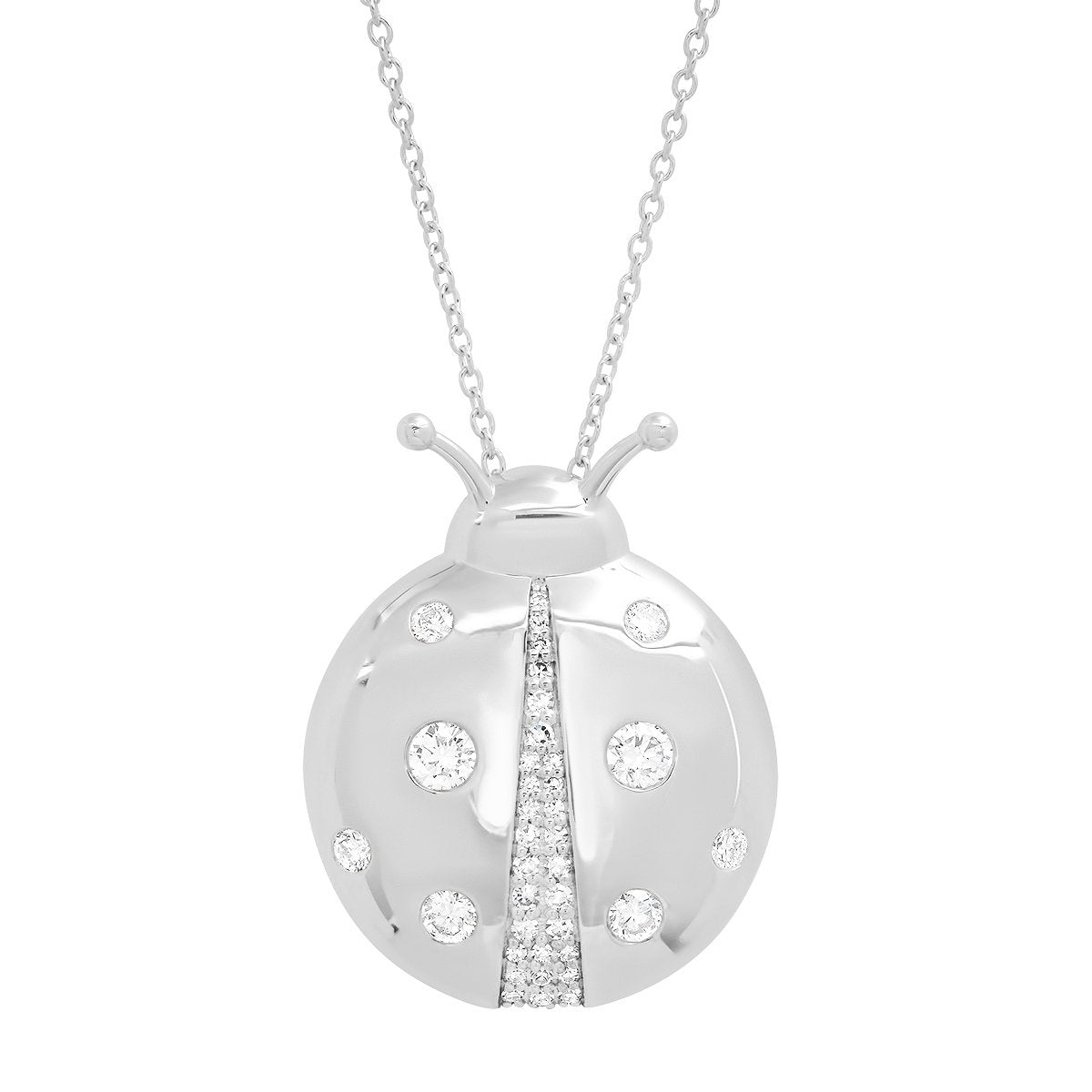 14K White Gold Diamond Mama Ladybug Necklace