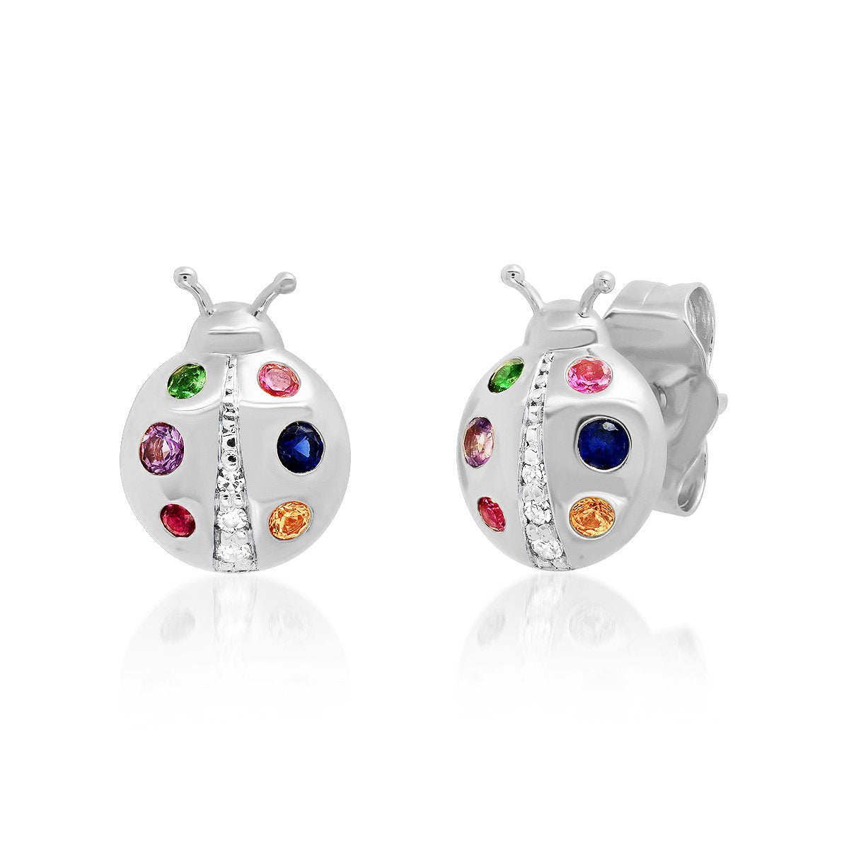 14K White Gold Multi Colored Ladybug Studs