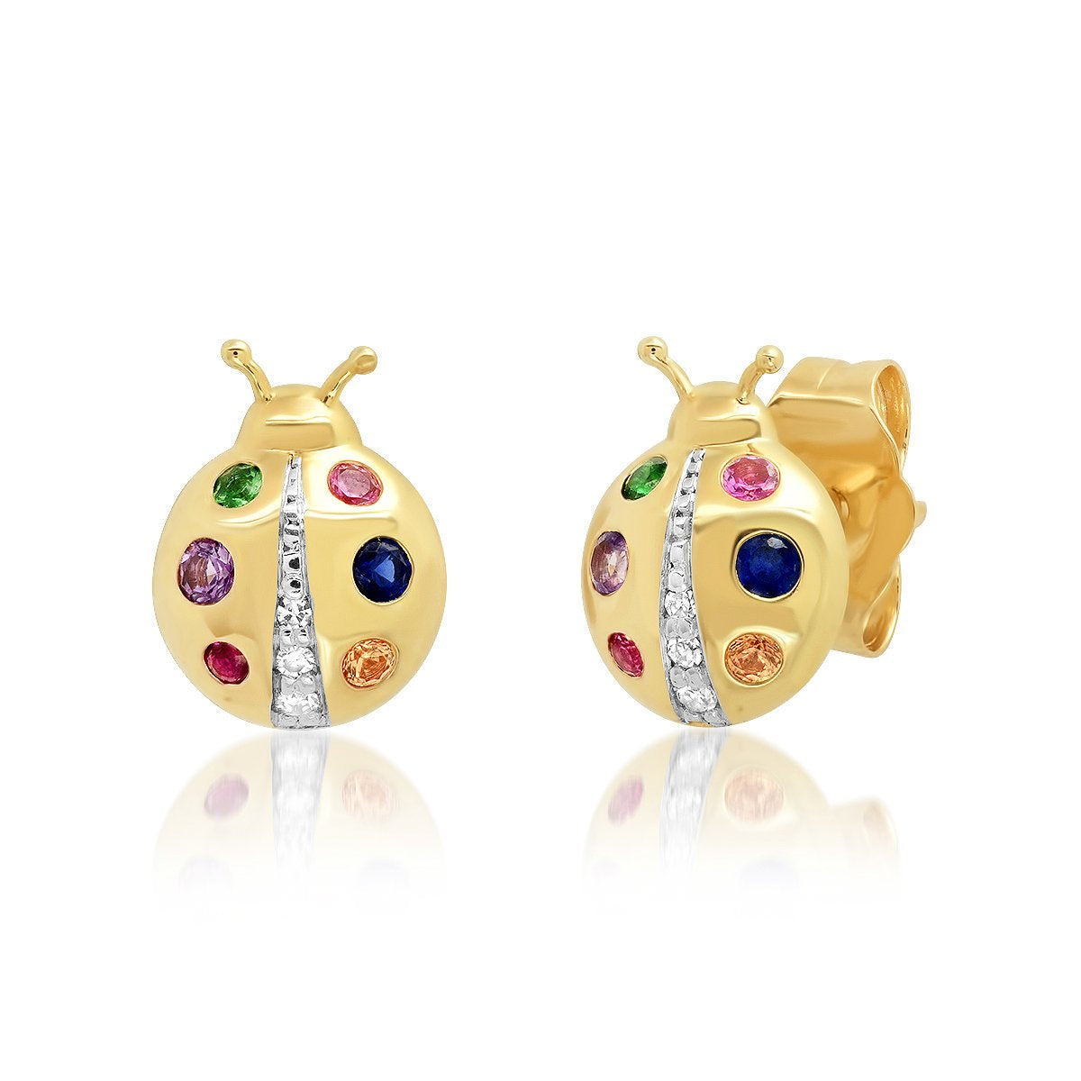 14K Yellow Gold Multi Colored Ladybug Studs