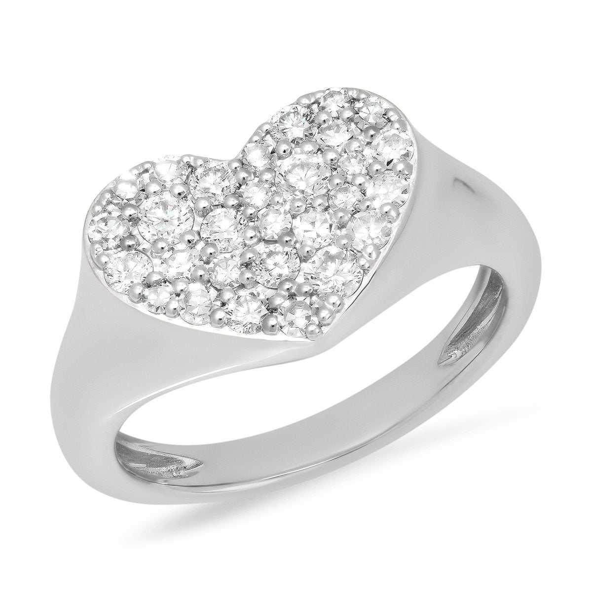 14K White Gold Diamond Smushed Heart Pinky Ring