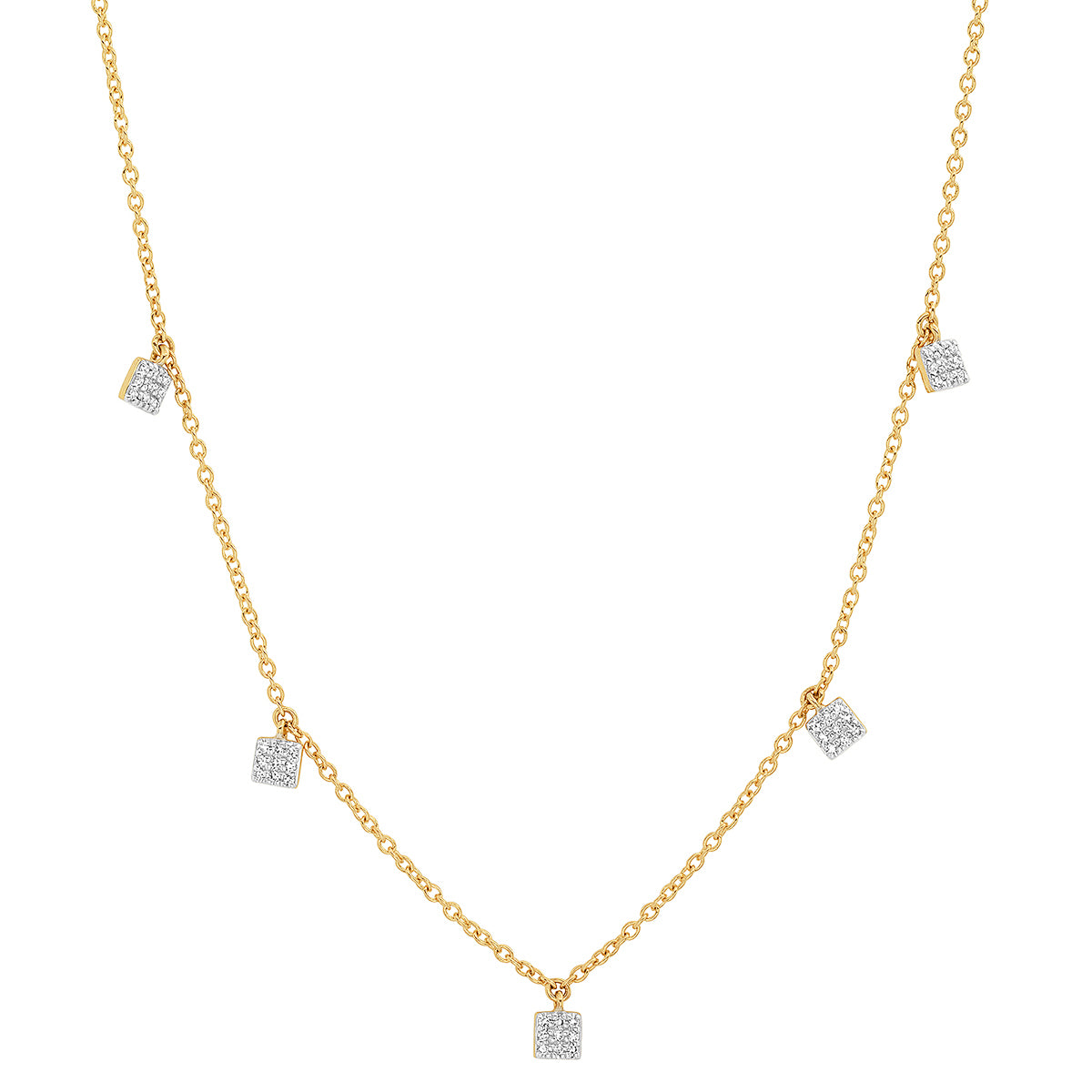14K Yellow Gold Diamond Mini Square Necklace