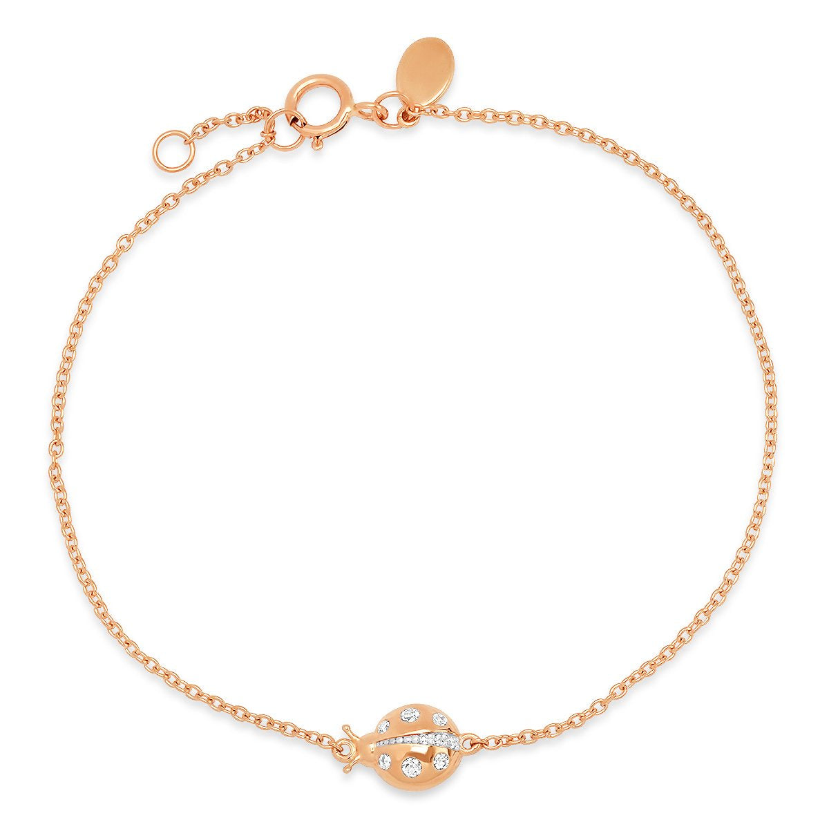 14K Rose Gold Diamond Crawling Ladybug Bracelet