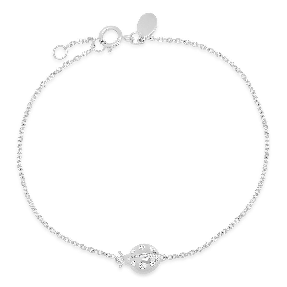 14K White Gold Diamond Crawling Ladybug Bracelet