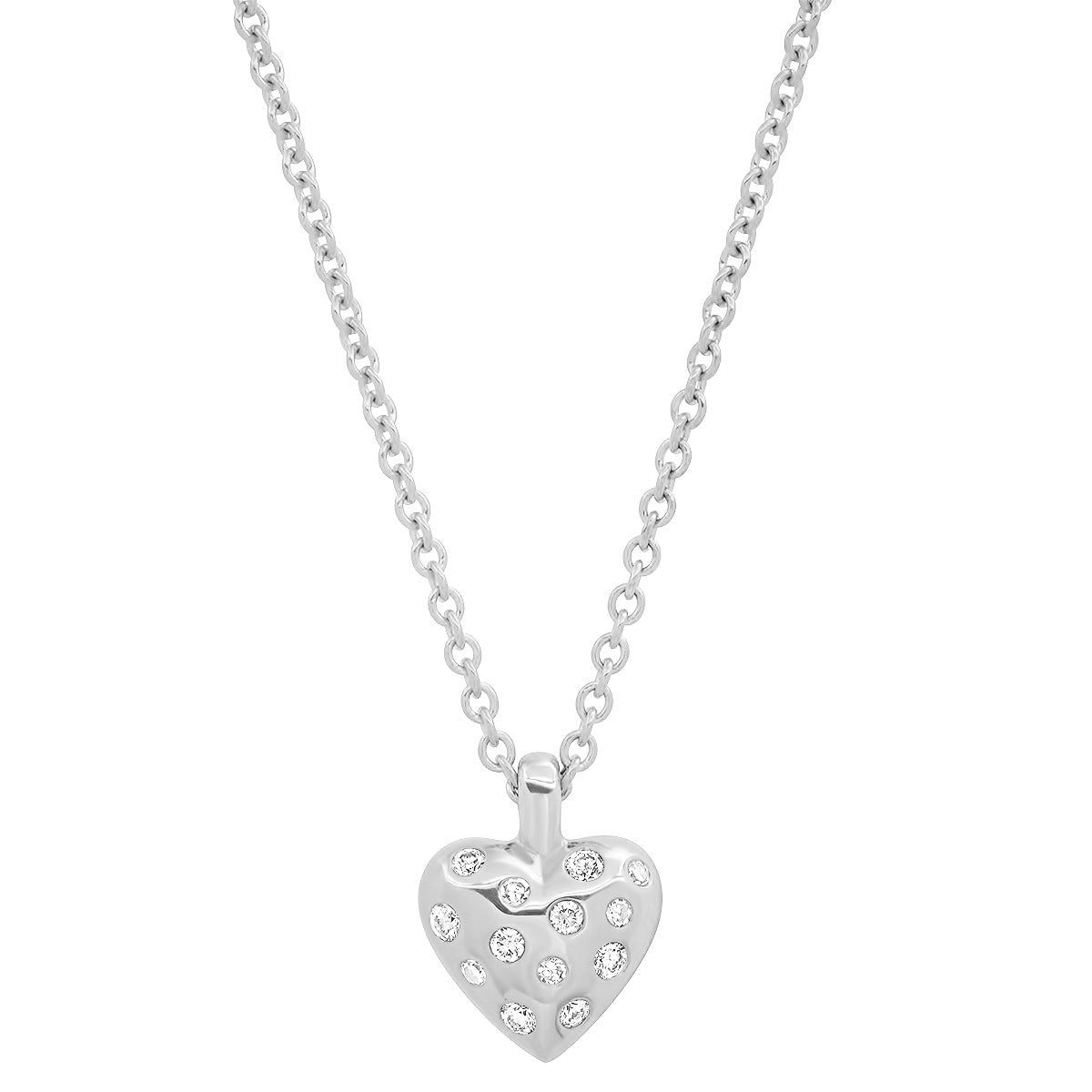 14K White Gold Mini Reversible Diamond and Gold Puffy Heart Necklace