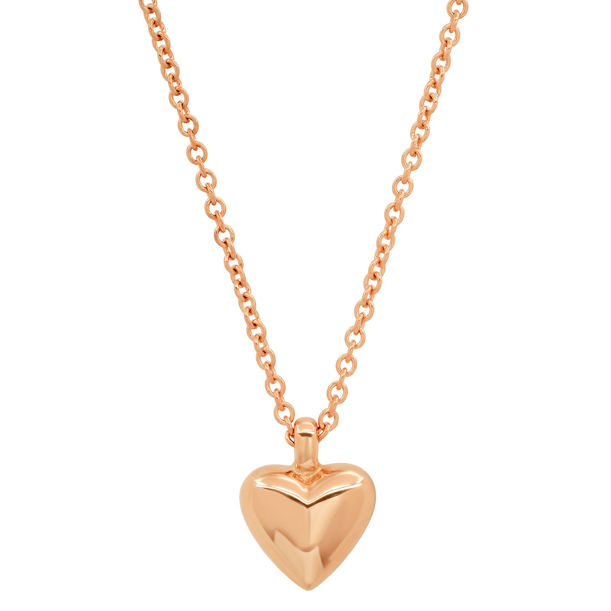 14K Rose Gold Mini Reversible Diamond and Gold Puffy Heart Necklace