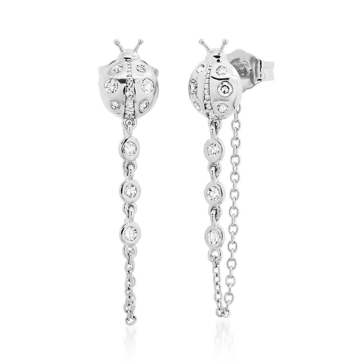 14K White Gold Diamond Ladybug Stud with Diamond Chain