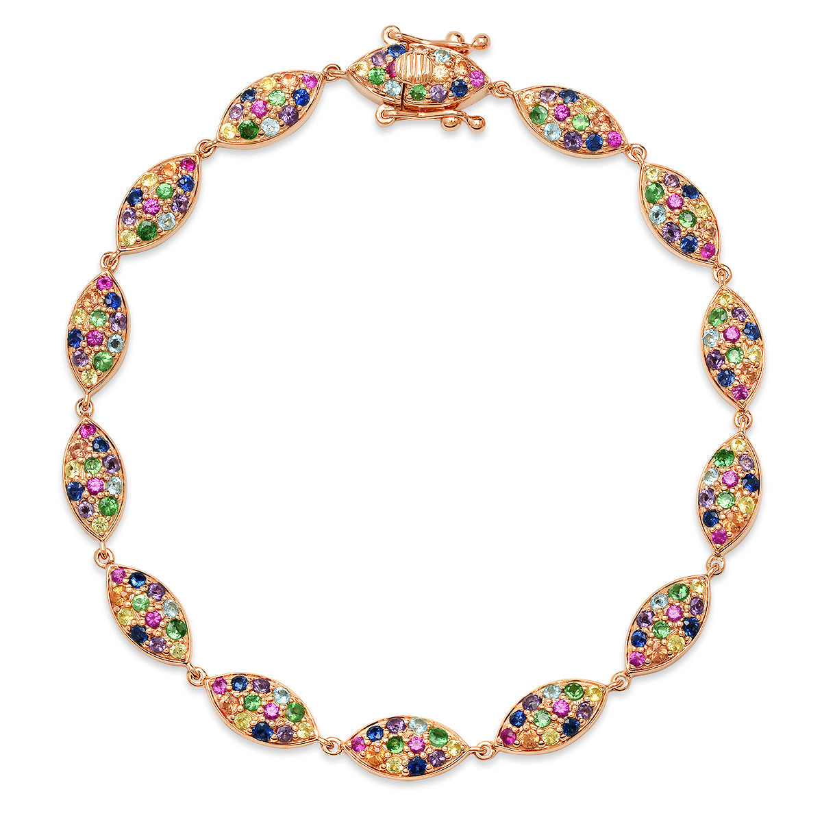 14K Rose Gold Multi Colored Evil Eye Bracelet