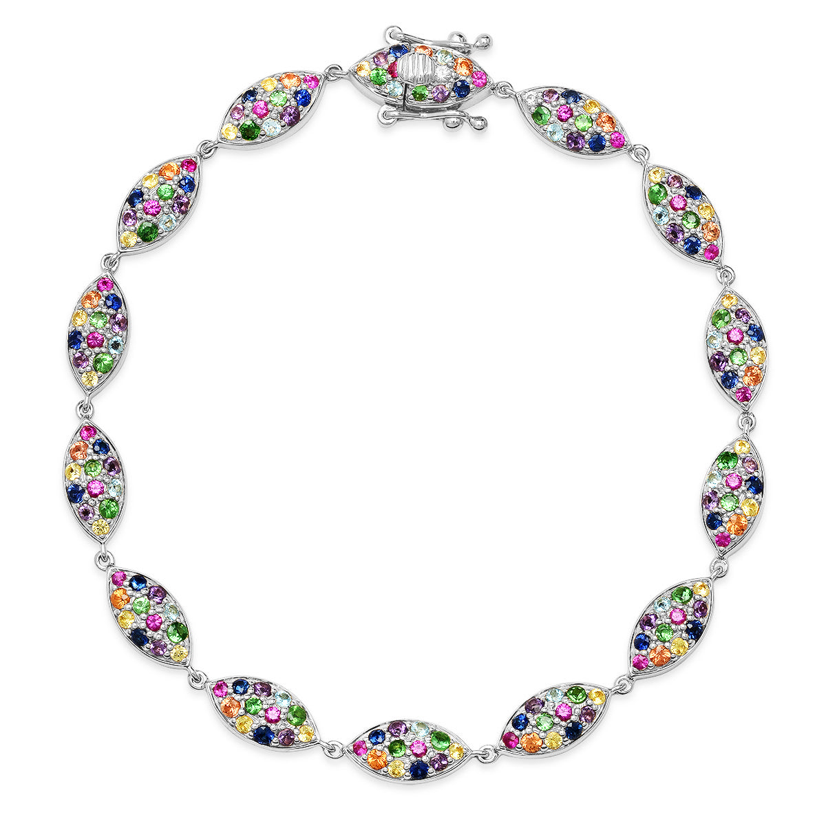 14K White Gold Multi Colored Evil Eye Bracelet