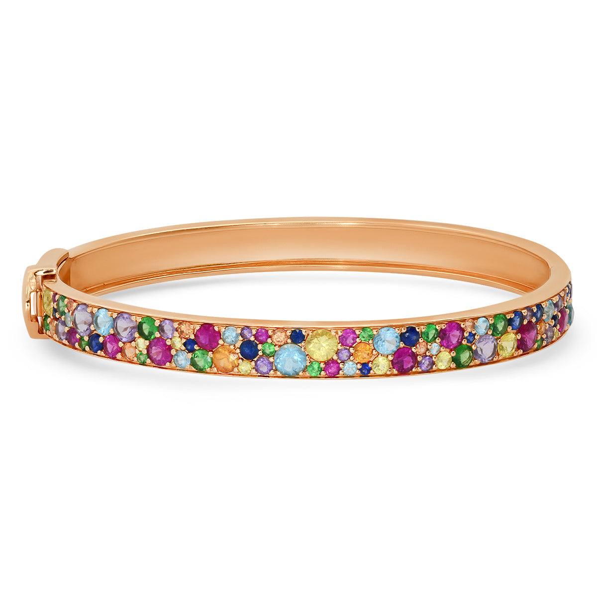 14K Rose Gold Multi Colored Cluster Bangle