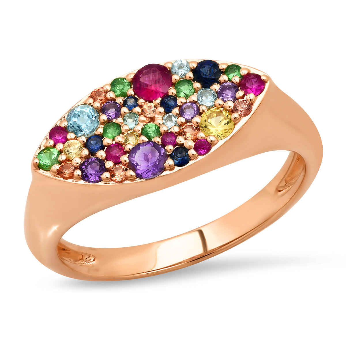 14K Rose Gold Multi Colored Evil Eye Signet Ring