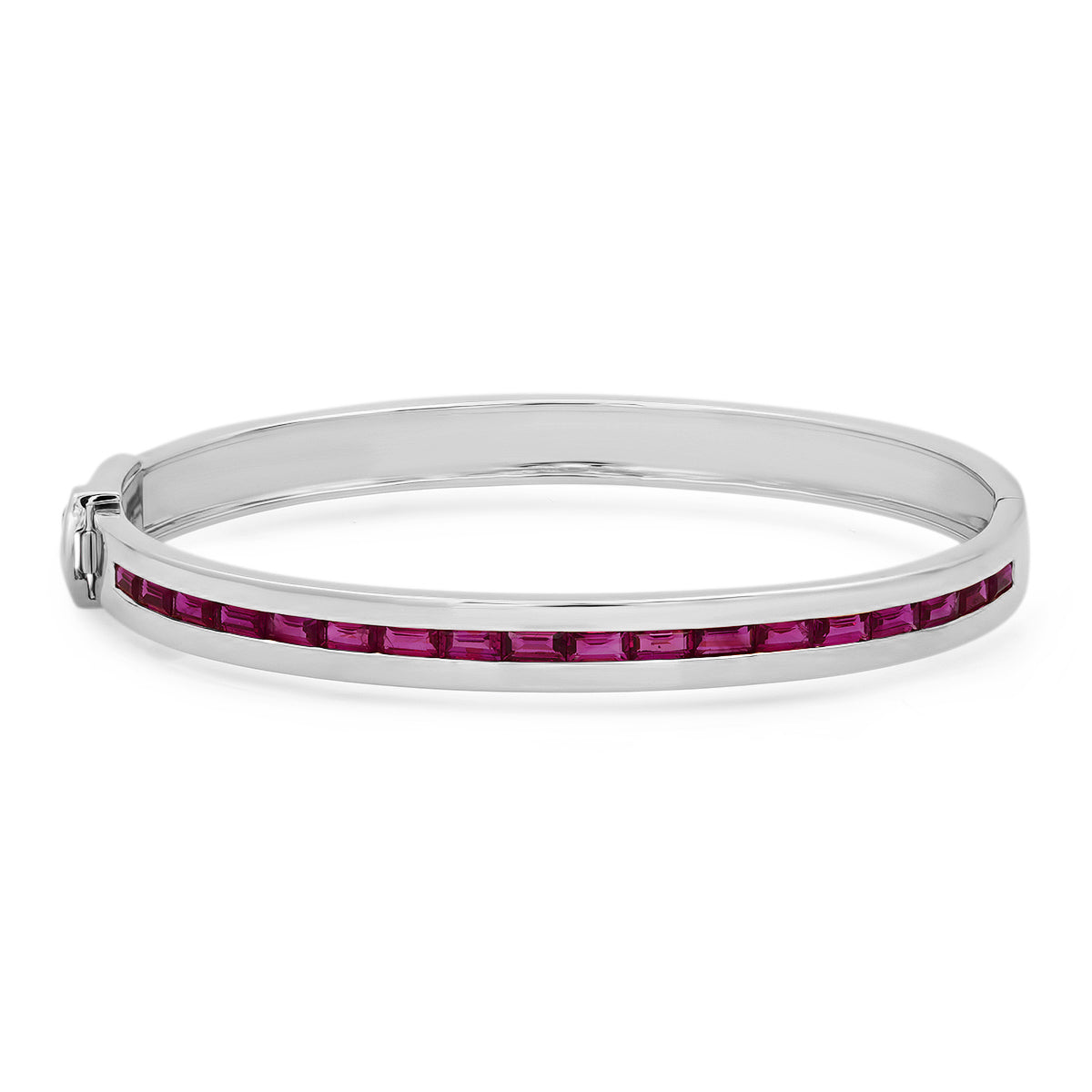 14K White Gold Ruby Baguette Row Bangle