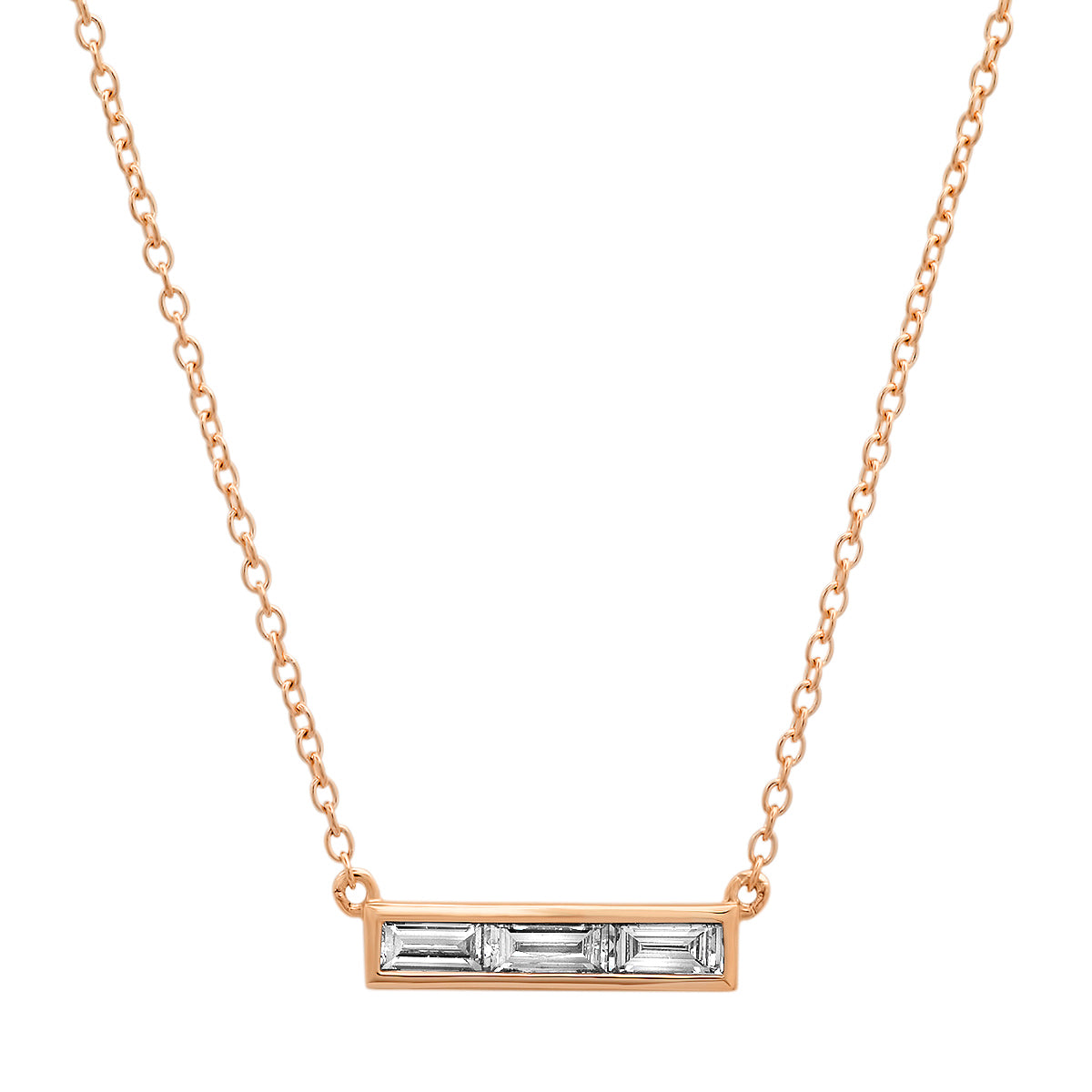 14K Rose Gold Triple Diamond Baguette Necklace 