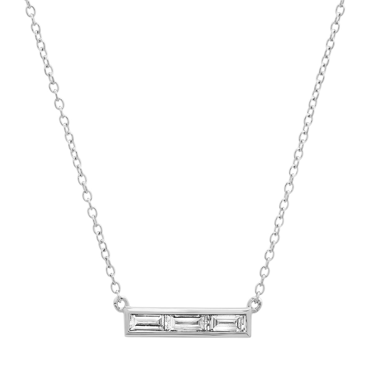 14K White Gold Triple Diamond Baguette Necklace 