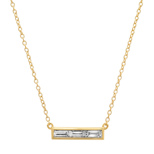14K Yellow Gold Triple Diamond Baguette Necklace