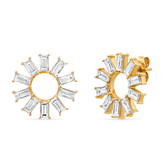 14K Yellow Gold Diamond Baguette Color Wheel Studs