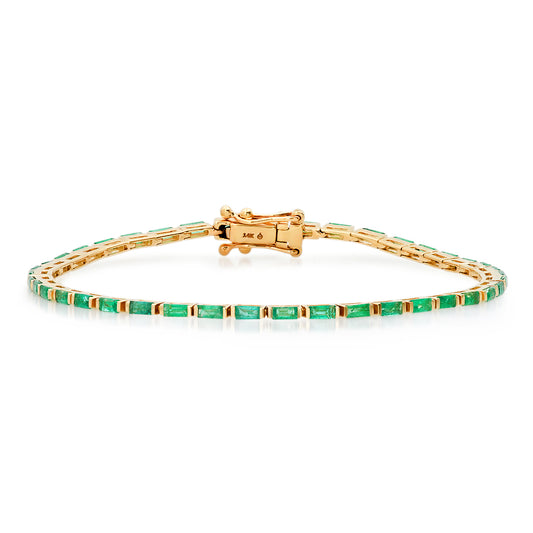 14K Yellow Gold Emerald Baguette Tennis Bracelet